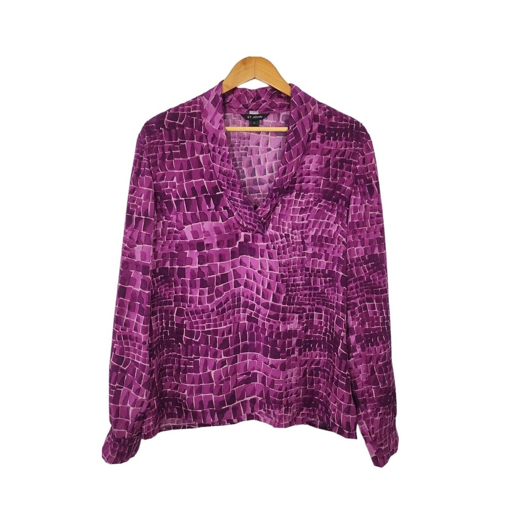 St. John Silk Purple V-neck Long Sleeve Blouse Size 10